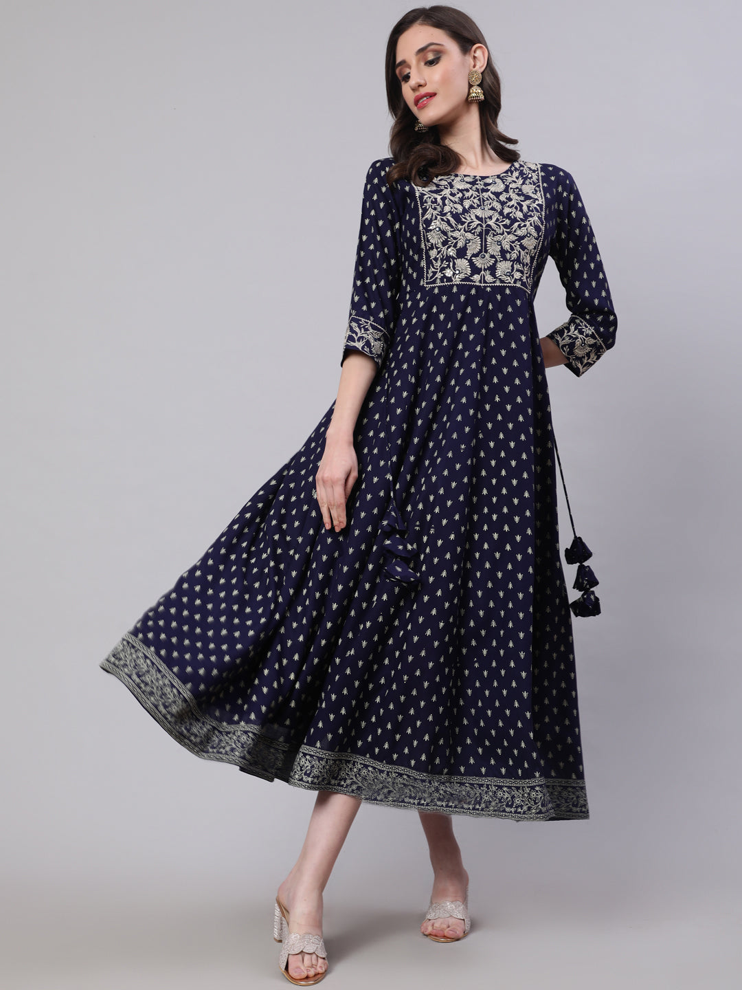 Rayon Embroidered Front slit  3/4 Sleeves Calf Kurta