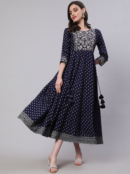 Rayon Embroidered Front slit  3/4 Sleeves Calf Kurta