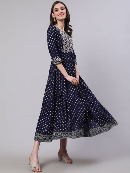 Rayon Embroidered Front slit  3/4 Sleeves Calf Kurta