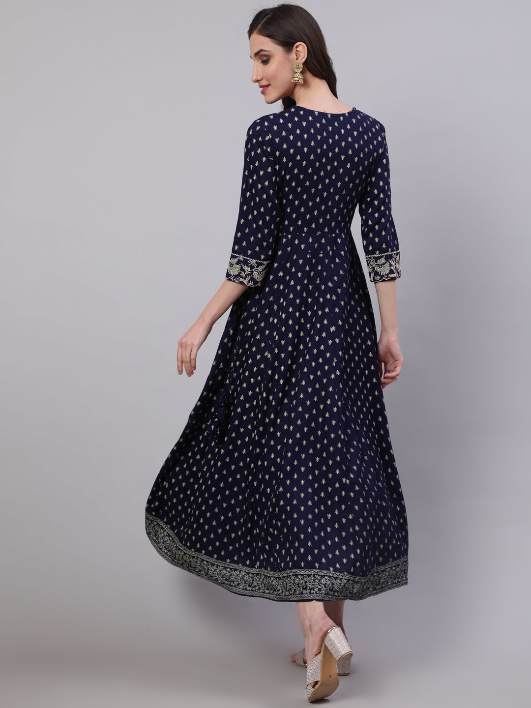 Rayon Embroidered Front slit  3/4 Sleeves Calf Kurta