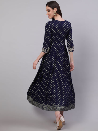 Rayon Embroidered Front slit  3/4 Sleeves Calf Kurta
