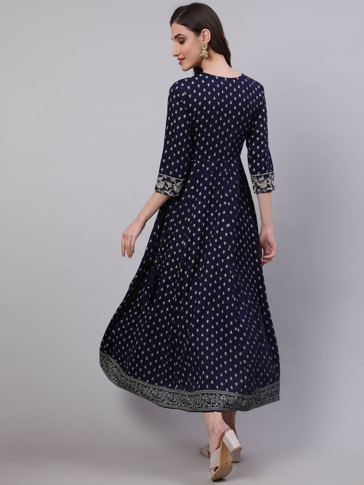Rayon Embroidered Front slit  3/4 Sleeves Calf Kurta