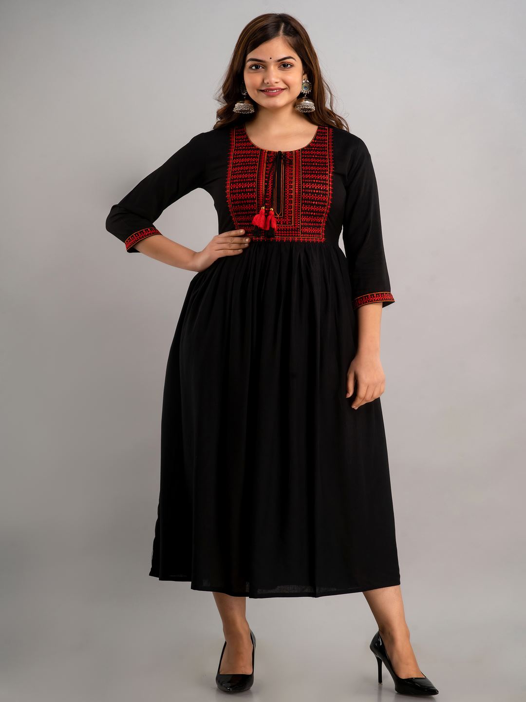 Nishabd black rayon embroidered kurta – wholesale manufacturer & exporter from India