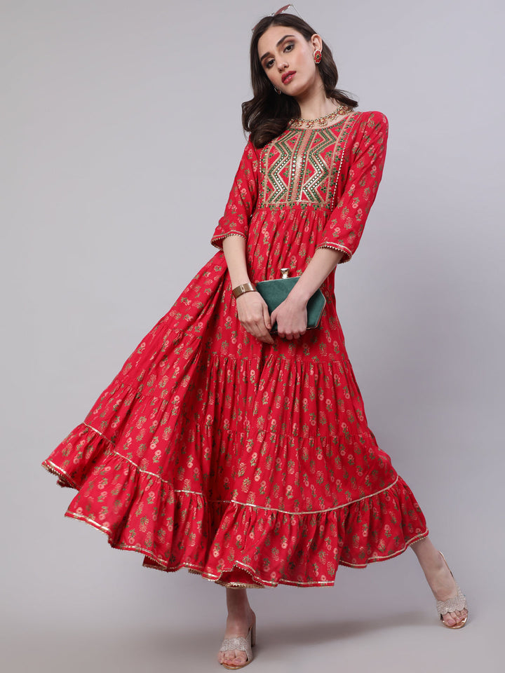 Rayon Embroidered Front slit  3/4 Sleeves Calf Kurta