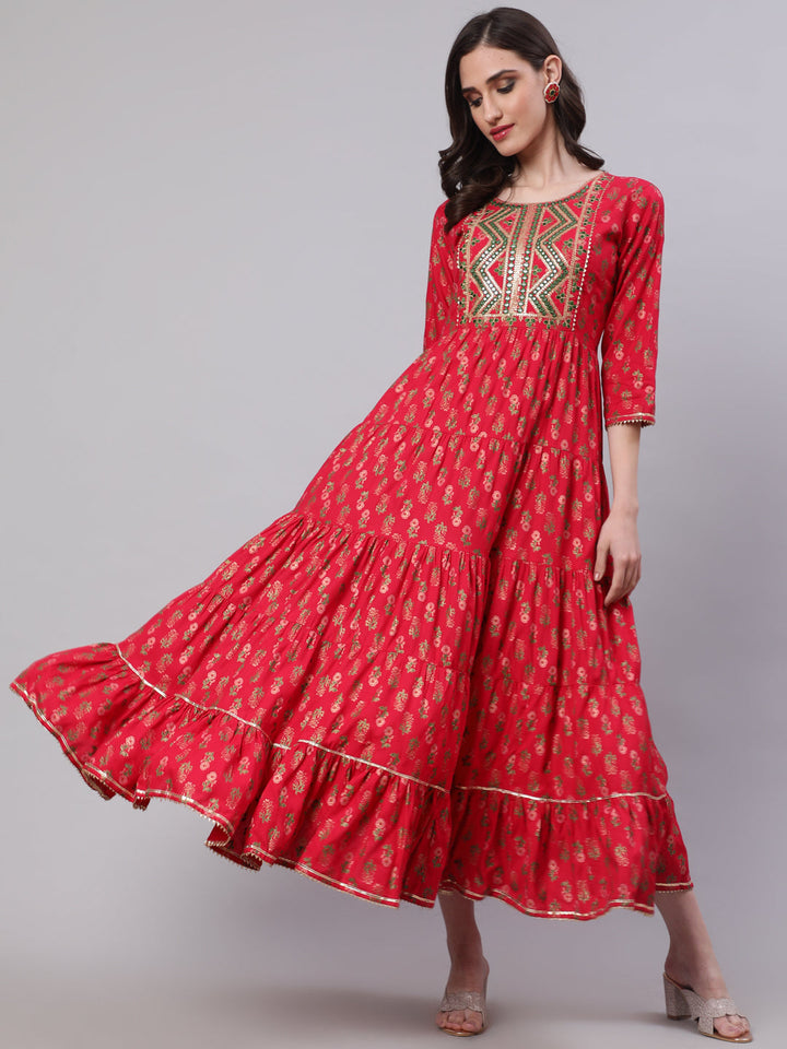 Rayon Embroidered Front slit  3/4 Sleeves Calf Kurta