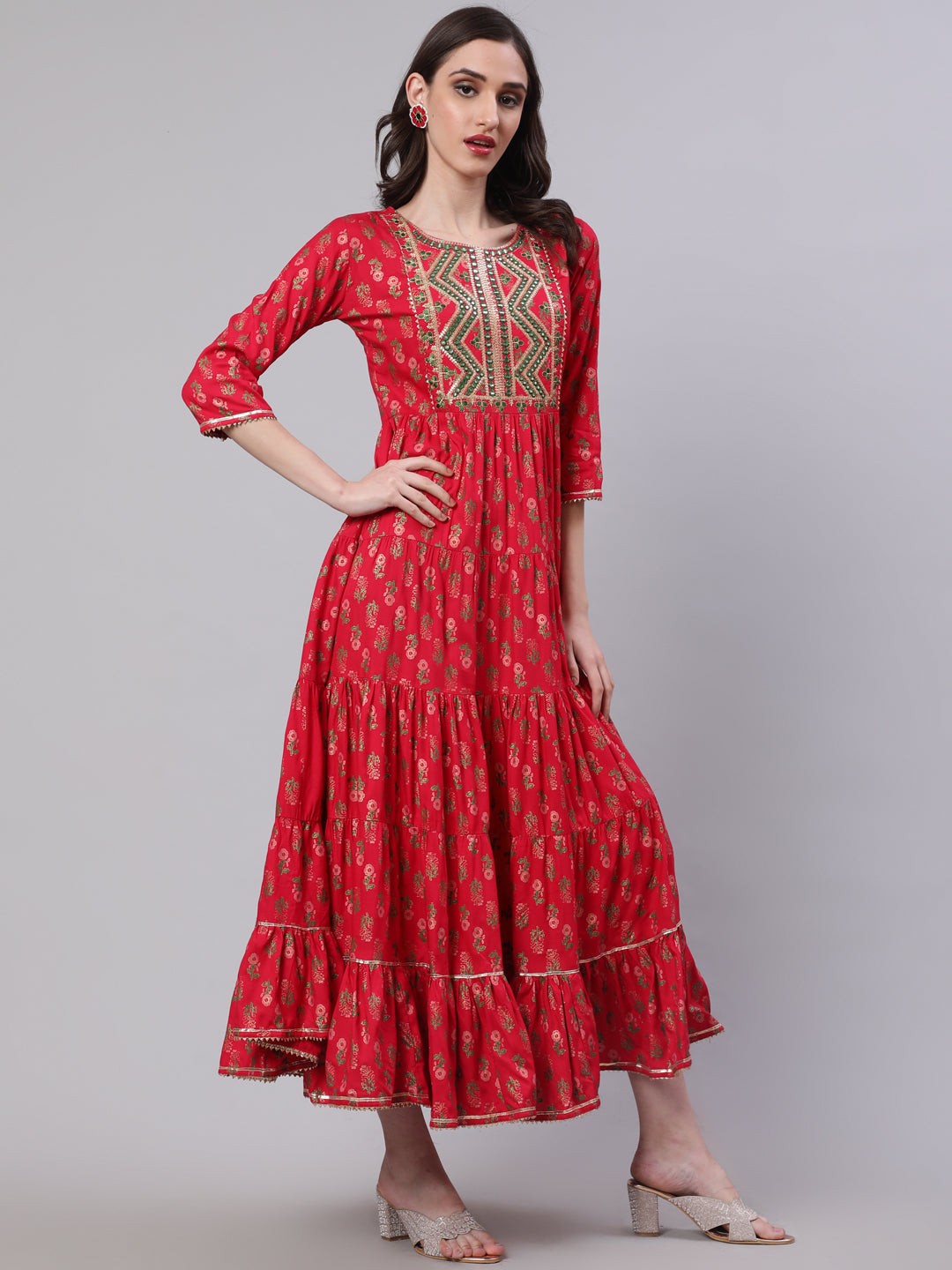 Rayon Embroidered Front slit  3/4 Sleeves Calf Kurta