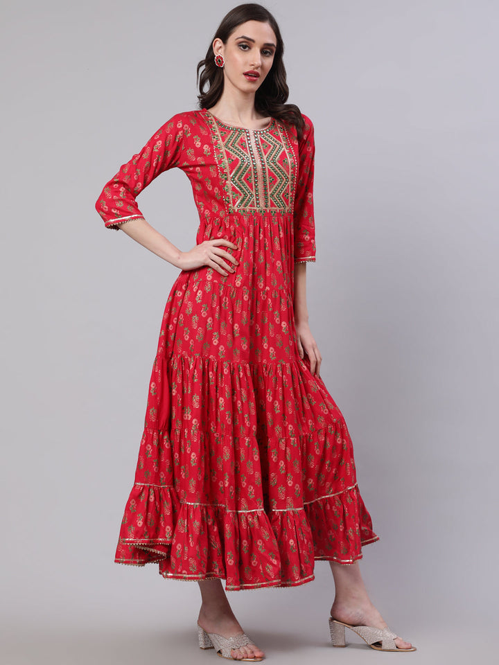 Rayon Embroidered Front slit  3/4 Sleeves Calf Kurta
