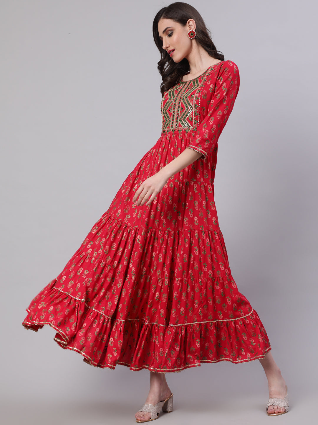 Rayon Embroidered Front slit  3/4 Sleeves Calf Kurta