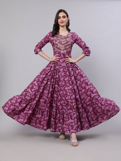 Cotton Embroidered Front slit  3/4 Sleeves Calf Kurta