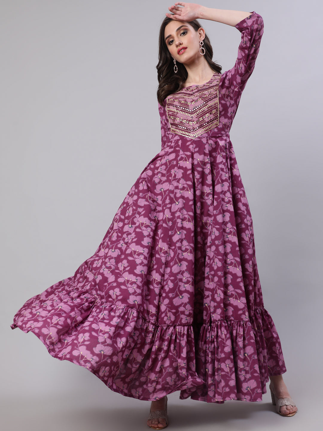 Cotton Embroidered Front slit  3/4 Sleeves Calf Kurta