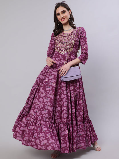 Cotton Embroidered Front slit  3/4 Sleeves Calf Kurta