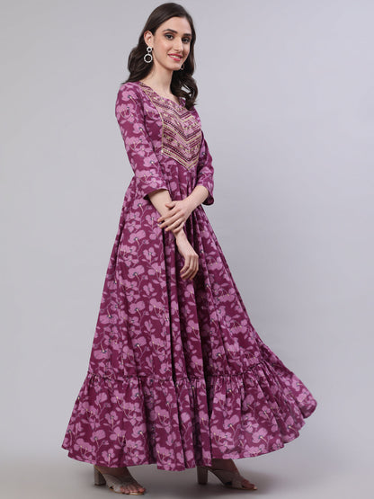 Cotton Embroidered Front slit  3/4 Sleeves Calf Kurta