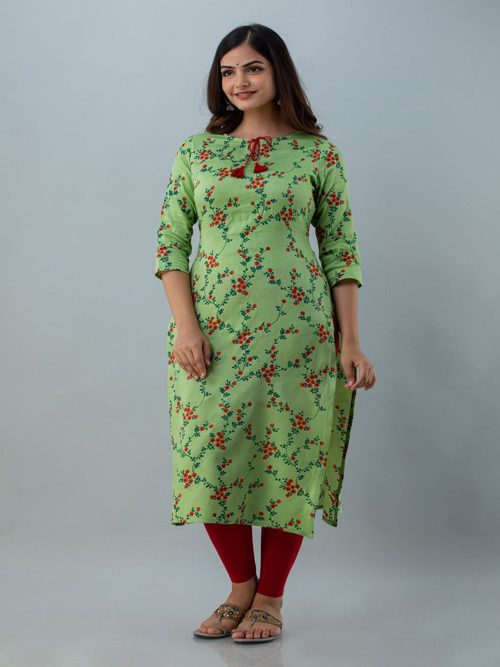 Floral Print Straight Kurta (Green)
