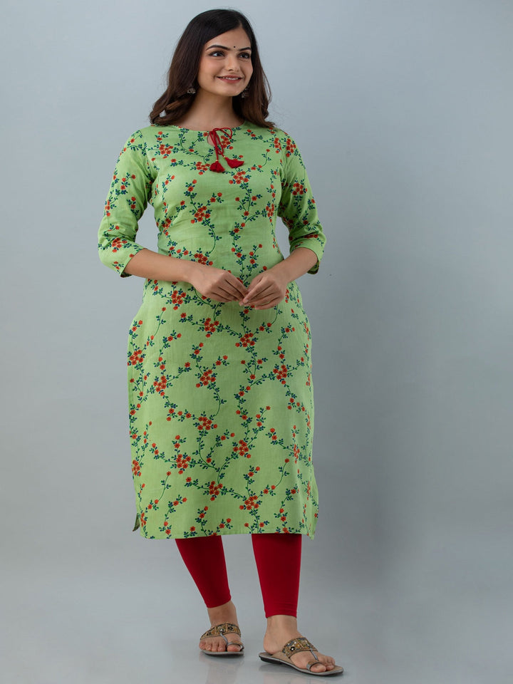 Floral Print Straight Kurta (Green)