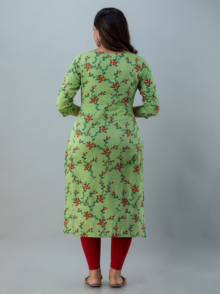 Floral Print Straight Kurta (Green)