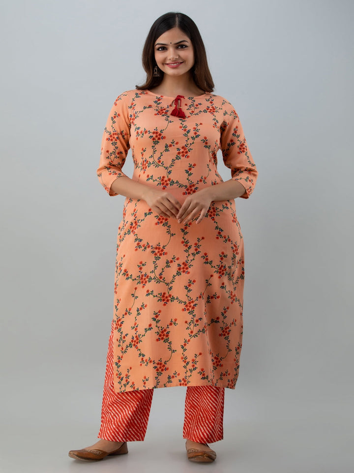 Floral Print Straight Kurta (Light Blue)