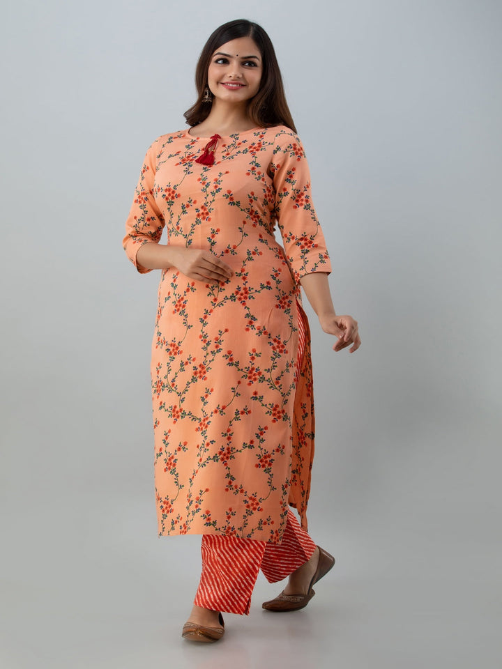 Floral Print Straight Kurta (Light Blue)