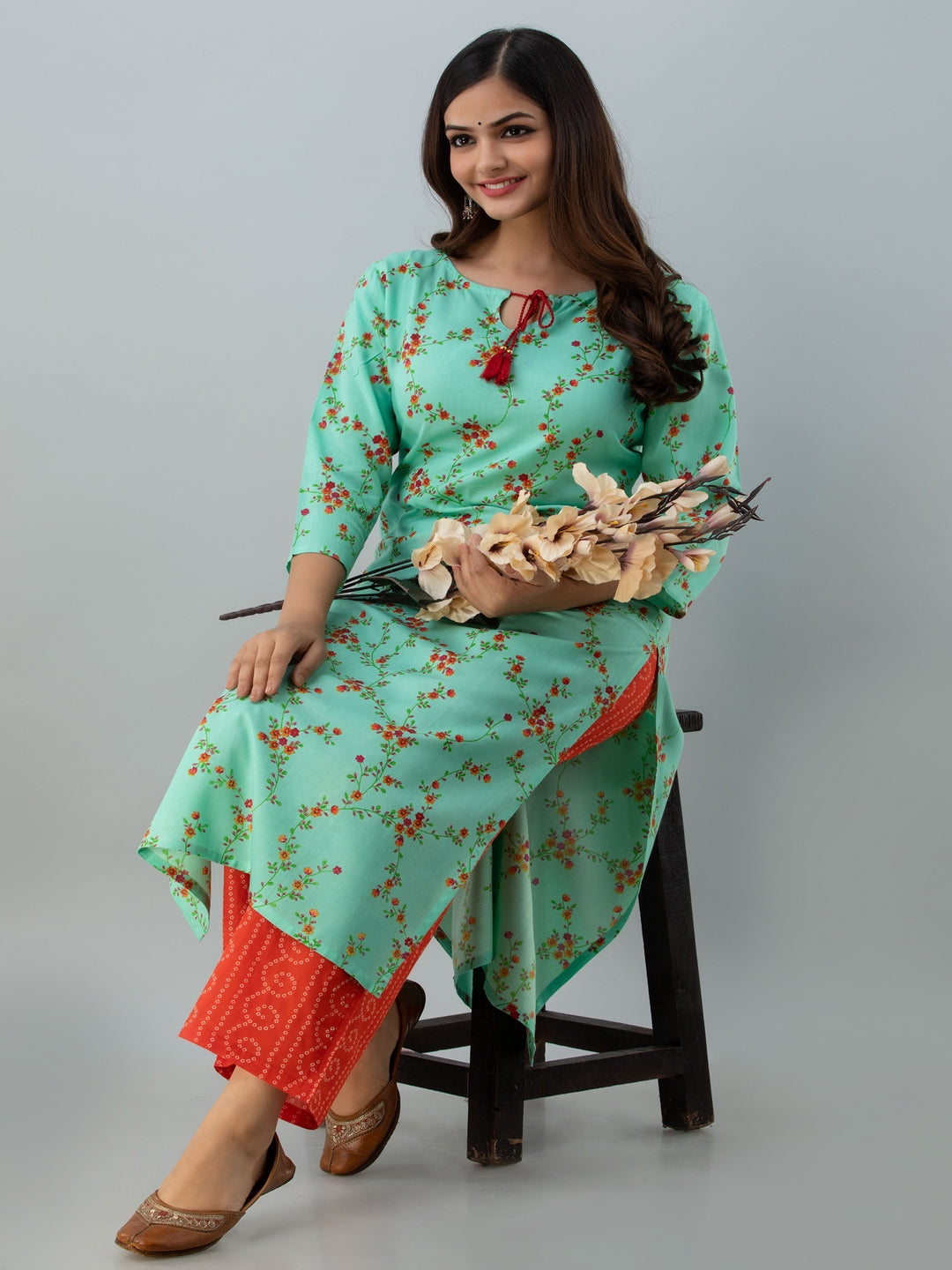 Nishabd turquoise floral kurta – wholesale manufacturer & exporter from India