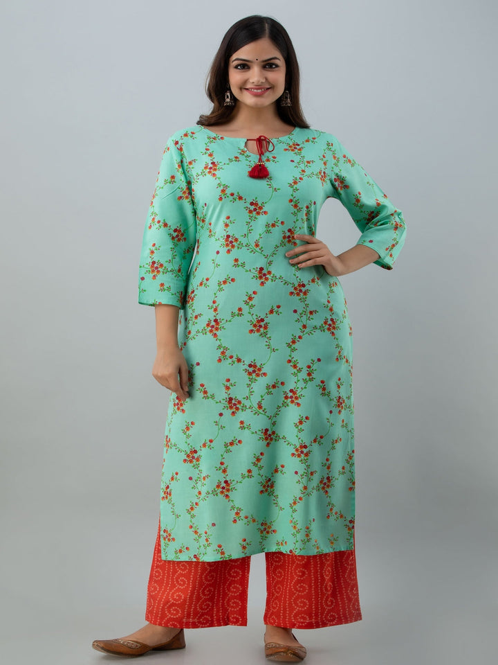 Floral Print Straight Kurta (Pink)