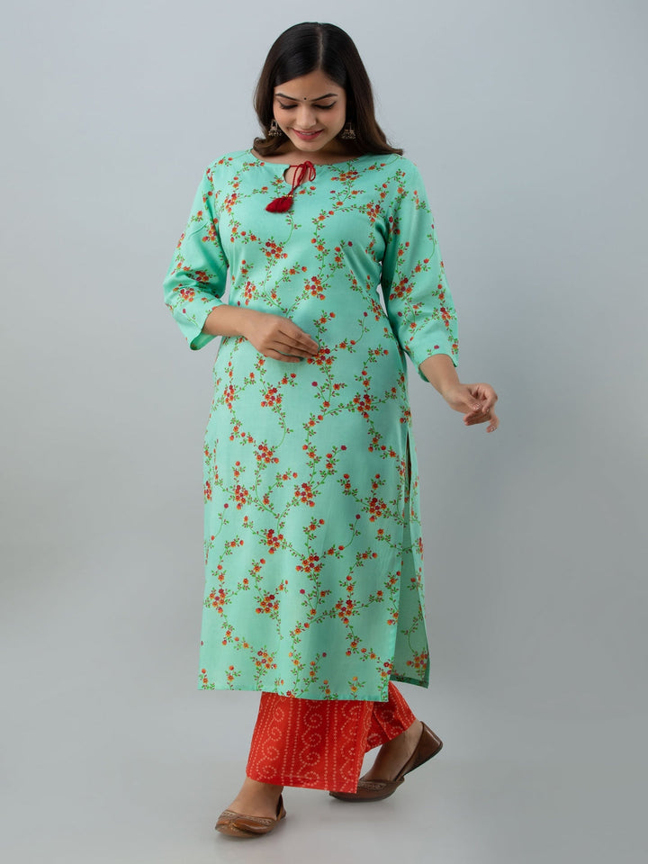 Floral Print Straight Kurta (Pink)