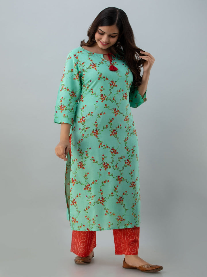 Floral Print Straight Kurta (Pink)