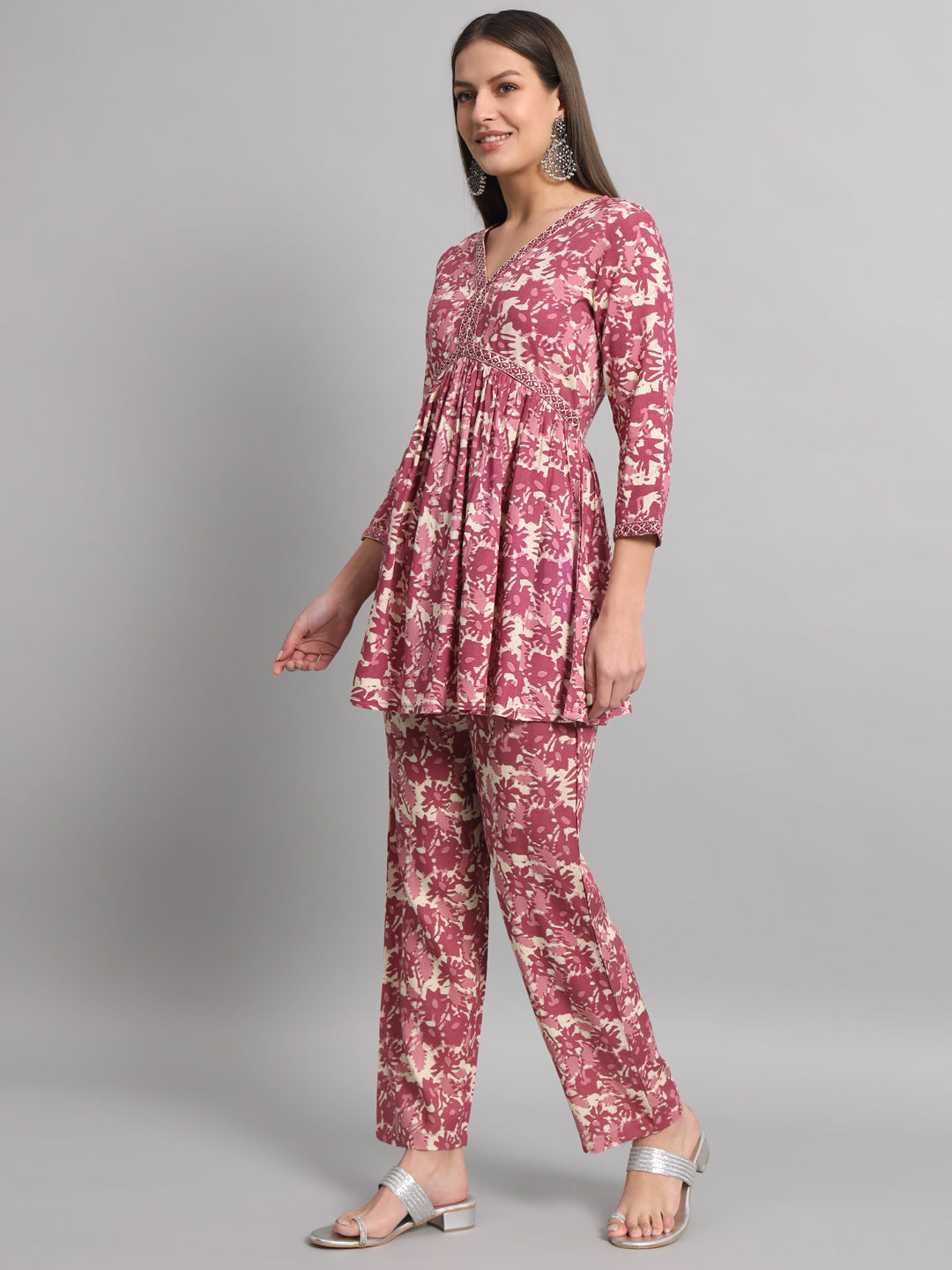 Rayon Embroiderd Flared Straight Fit Cord Set With Trouser
