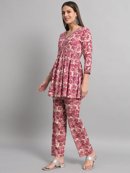 Rayon Embroiderd Flared Straight Fit Cord Set With Trouser