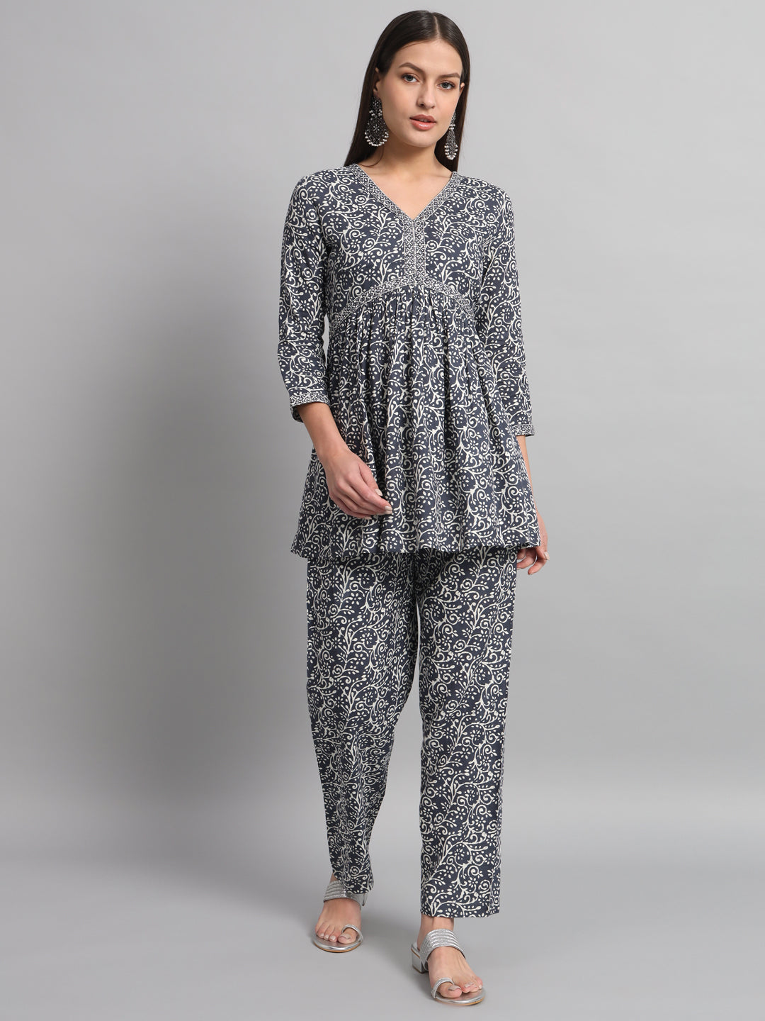 Rayon Embroiderd Flared Straight Fit Cord Set With Trouser