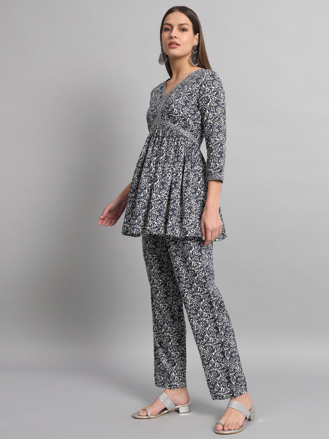 Rayon Embroiderd Flared Straight Fit Cord Set With Trouser