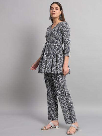 Rayon Embroiderd Flared Straight Fit Cord Set With Trouser