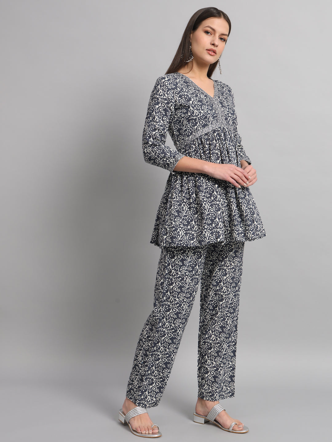 Rayon Embroiderd Flared Straight Fit Cord Set With Trouser