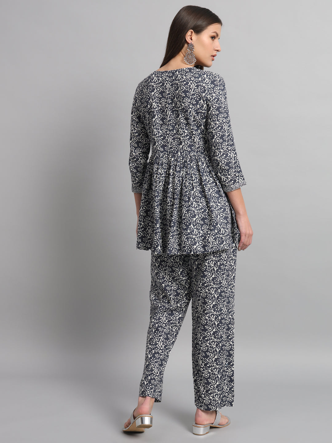 Rayon Embroiderd Flared Straight Fit Cord Set With Trouser