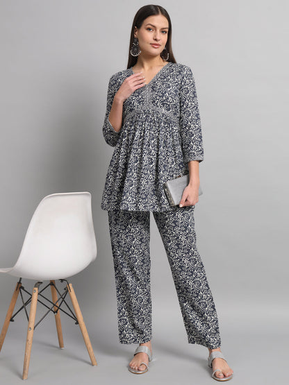 Rayon Embroiderd Flared Straight Fit Cord Set With Trouser