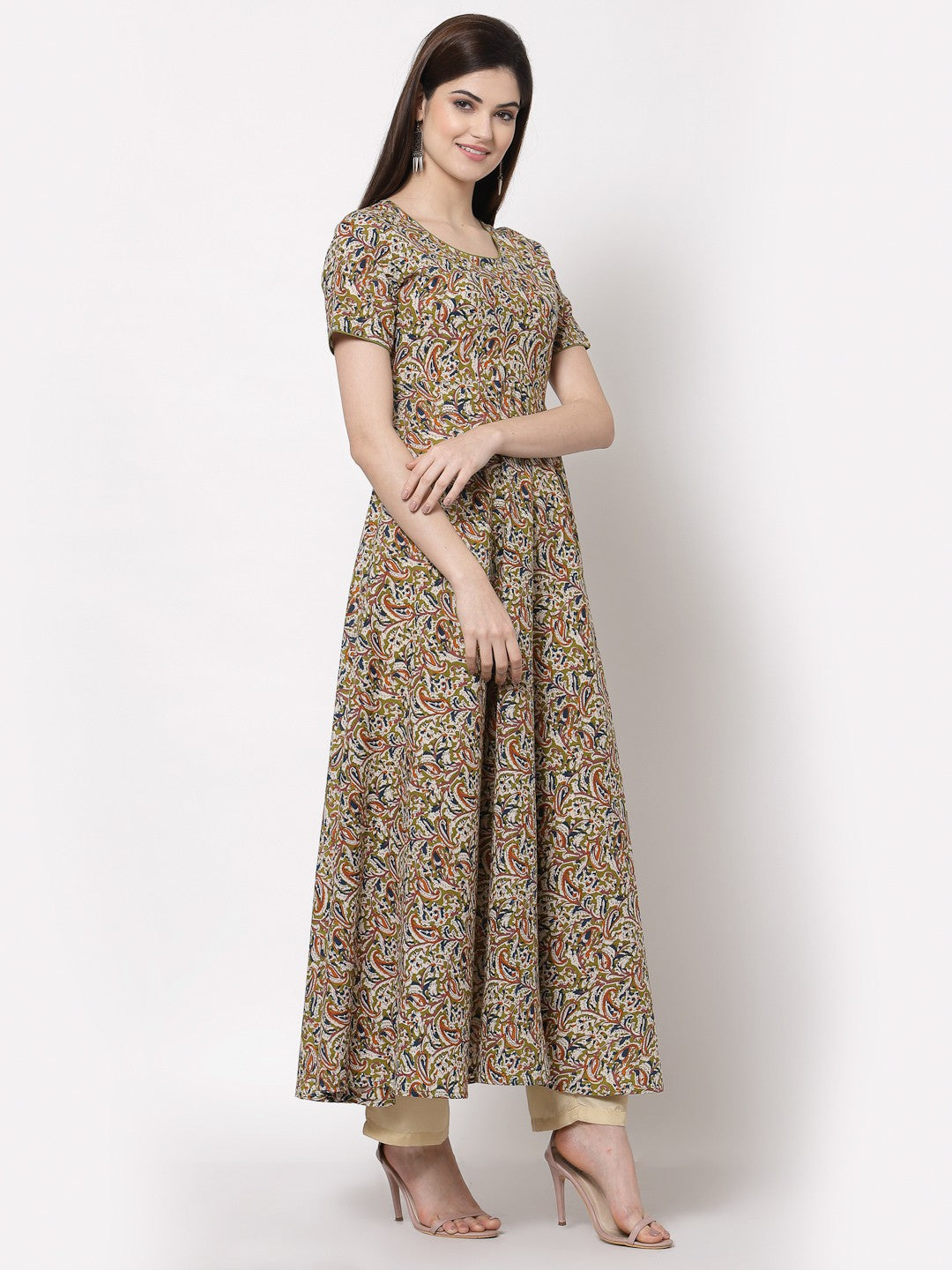 Cotton Printed Flared Long Dress