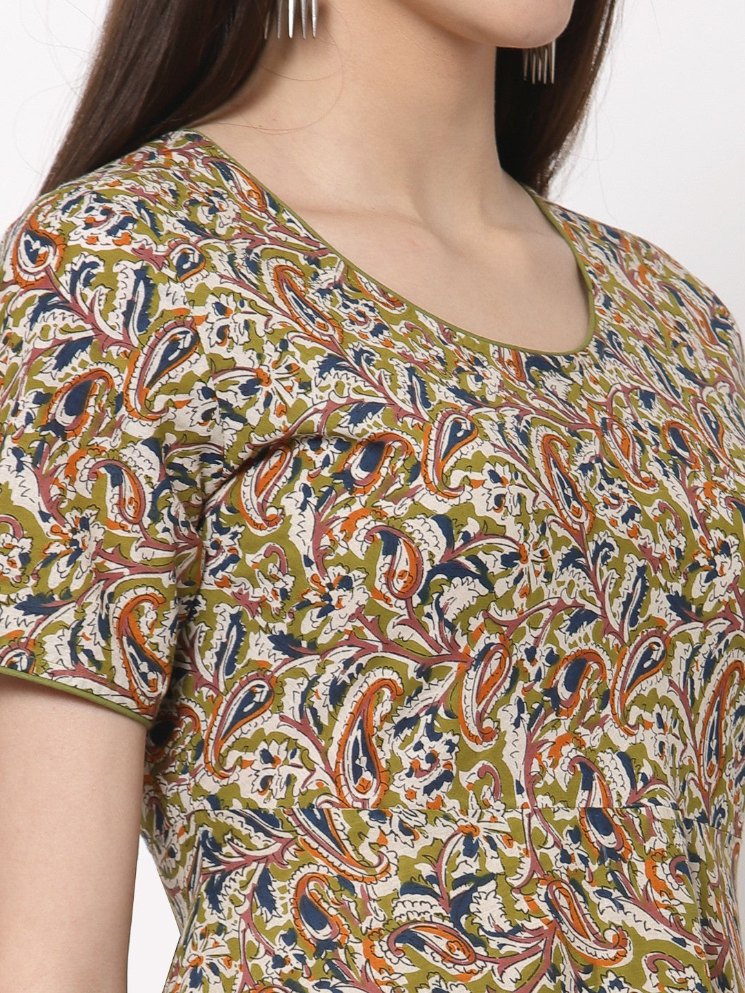 Cotton Printed Flared Long Dress