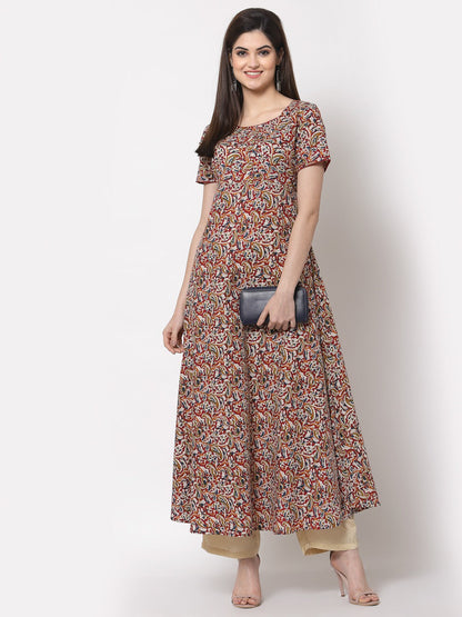 Cotton Printed Flared Long Dress