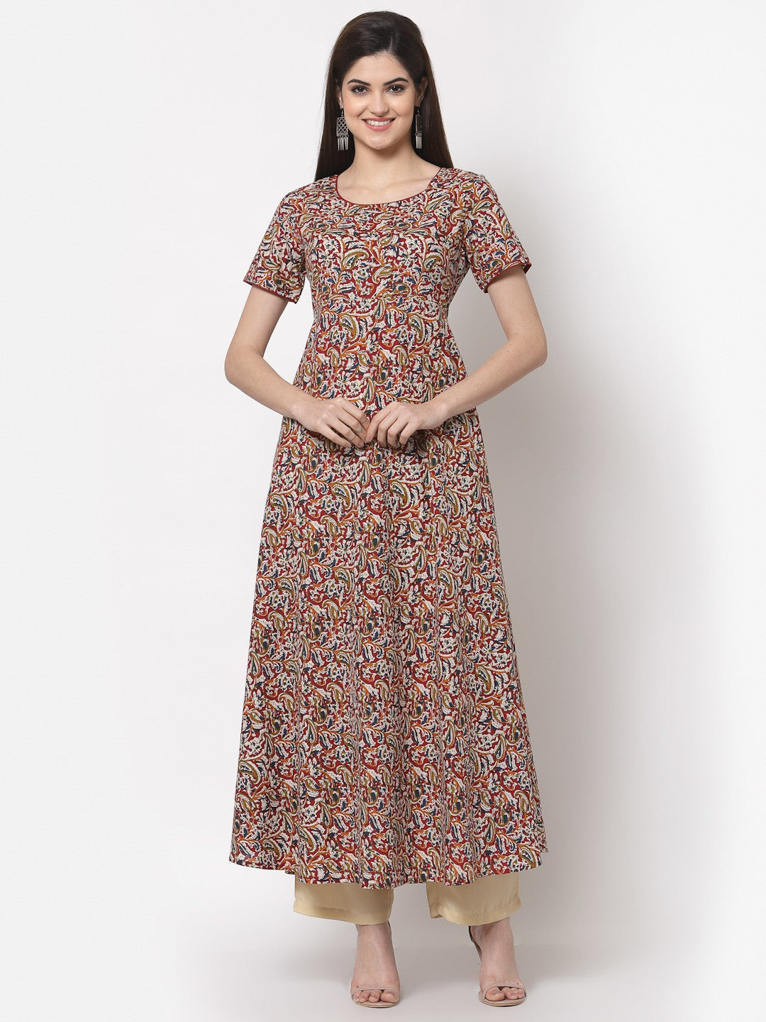 Cotton Printed Flared Long Dress
