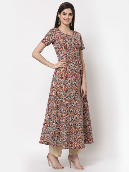 Cotton Printed Flared Long Dress