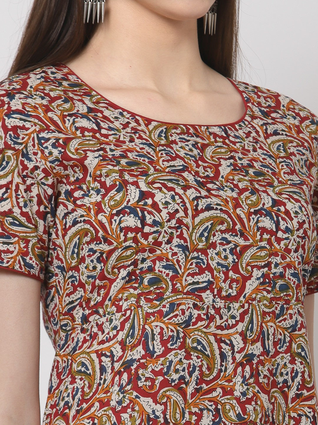 Cotton Printed Flared Long Dress