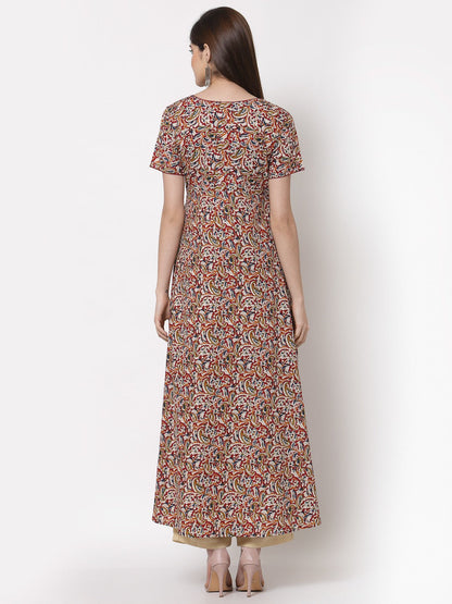 Cotton Printed Flared Long Dress