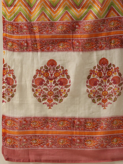 Pink Cotton Printed Kurta Palazzo & Dupatta Set