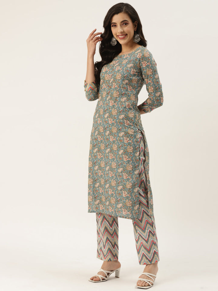 Multicolor Cotton Printed Kurta Palazzo &amp; Dupatta Set