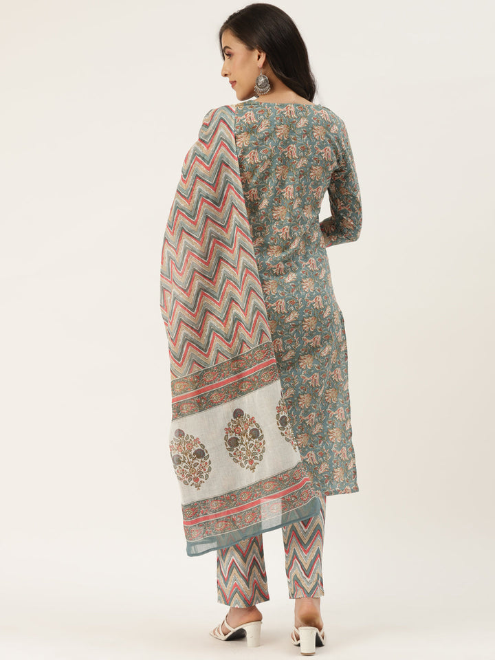 Multicolor Cotton Printed Kurta Palazzo &amp; Dupatta Set