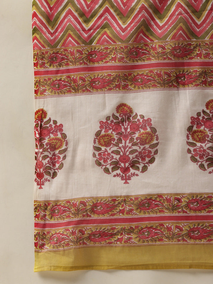 Yellow Cotton Printed Kurta Palazzo &amp; Dupatta Set