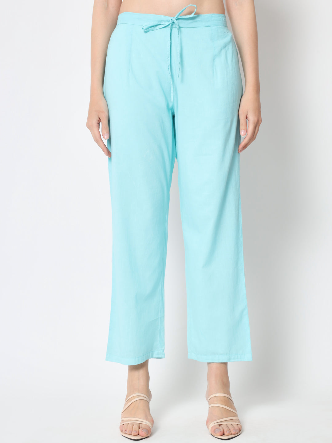 Cotton Tie And Dye Flared Kurta Palazzo Dupatta Set (Sea Green)