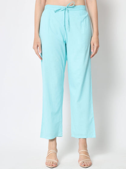 Cotton Tie And Dye Flared Kurta Palazzo Dupatta Set (Sea Green)