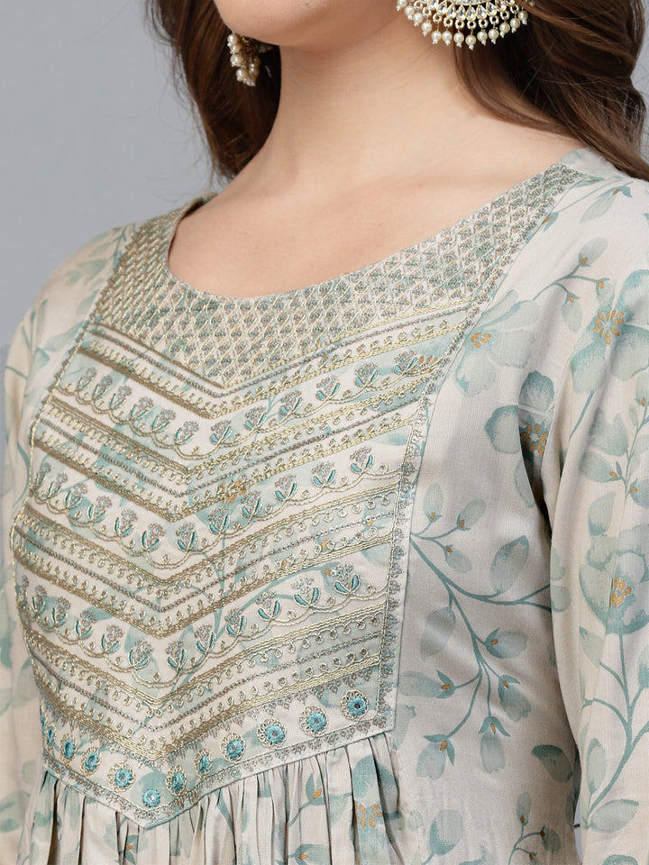 Rayon Printed Anarkali Kurta With Pants &amp; Dupatta