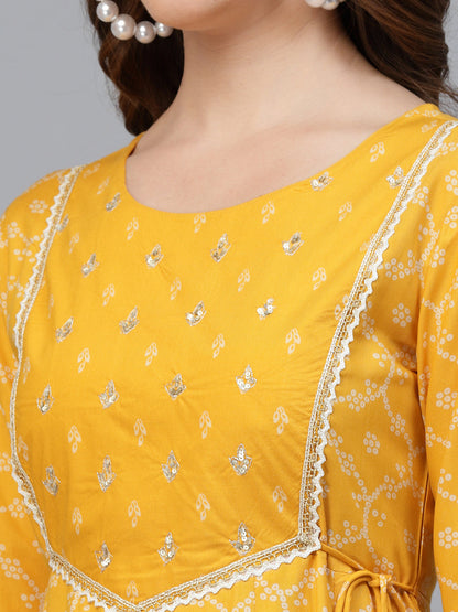 Rayon Printed Anarkali Kurta With Pants & Dupatta