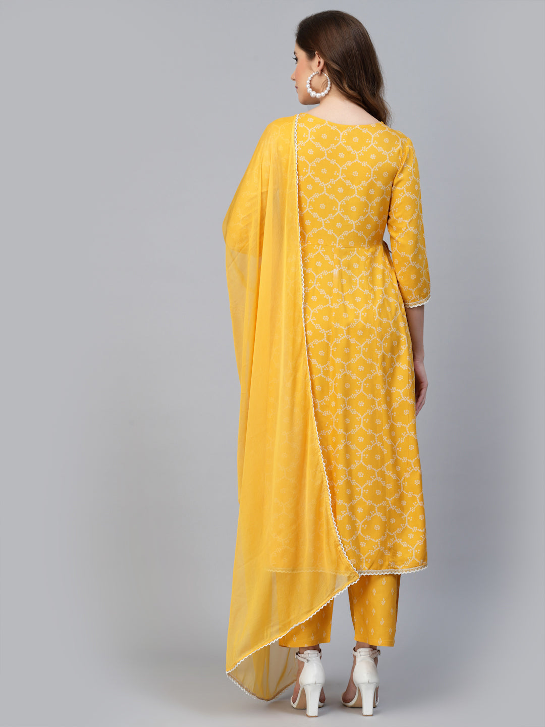 Rayon Printed Anarkali Kurta With Pants &amp; Dupatta