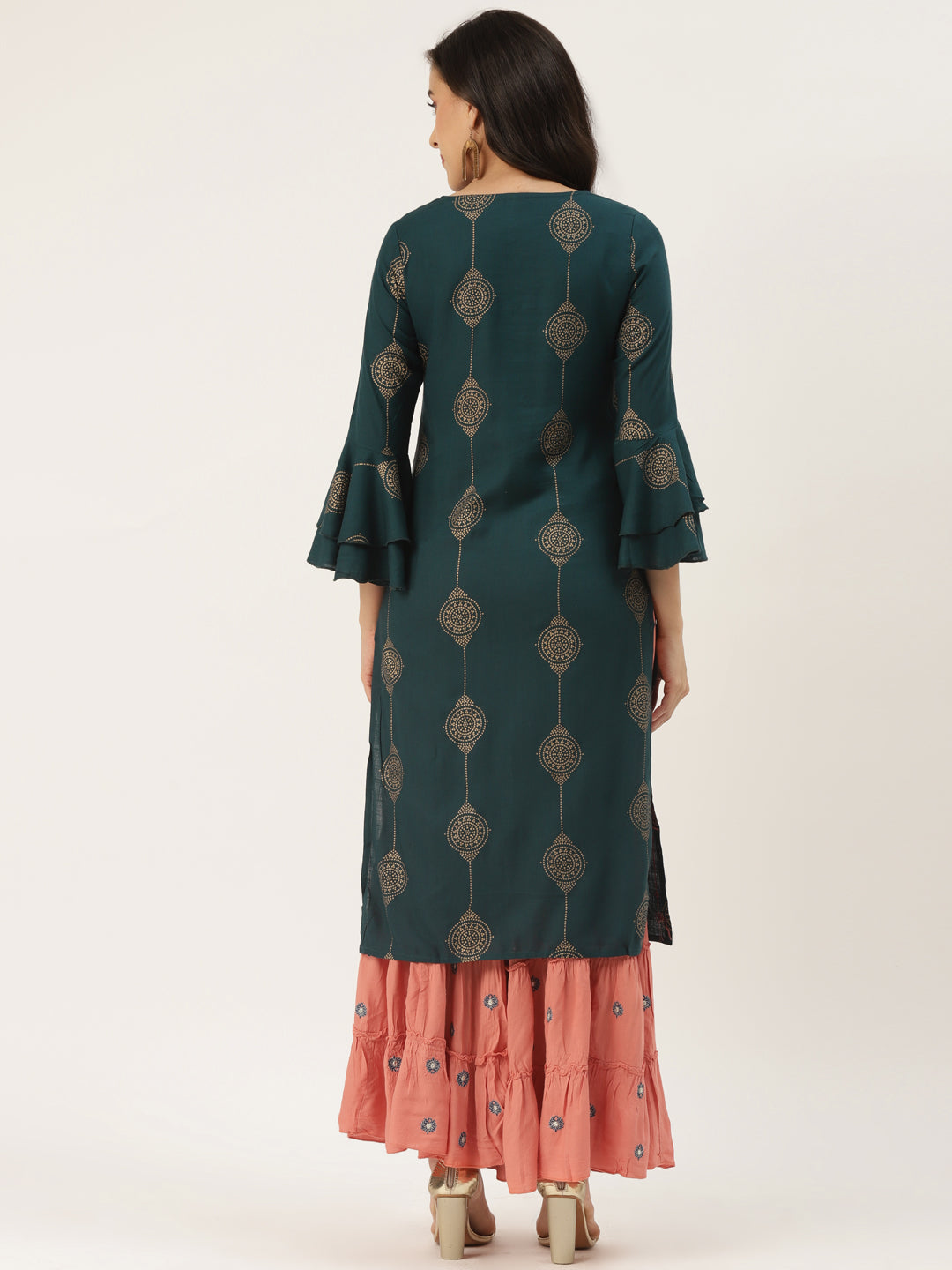 Blue Rayon Printed Kurta Sharara Set